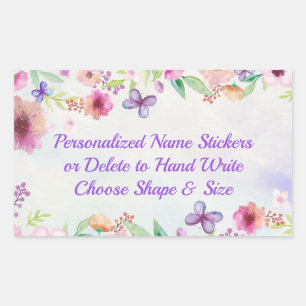 Mooie bloemige, gepersonaliseerde naamstickers rechthoekige sticker
