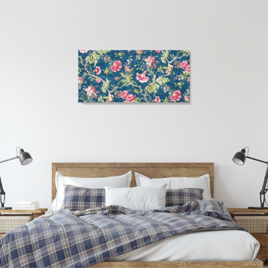 Mooie bloemige kleurrijke bloemen blauwe achtergro canvas afdruk (Insitu (Slaapkamer))