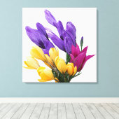 Mooie bloemige kleurrijke krokustulp canvas afdruk (Insitu (Houten vloer))