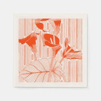 Mooie bloemige lijnkunst met oranje planten servet