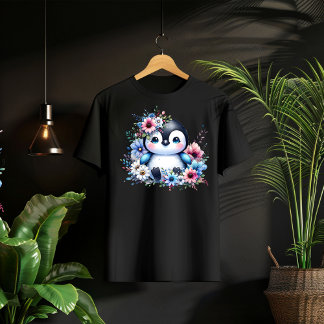 Mooie bloemige pinguïn pastel illustratie T-shirt