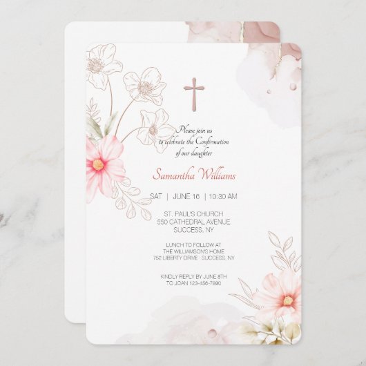 Mooie Bloemige Uitnodiging (Voorkant / Achterkant)