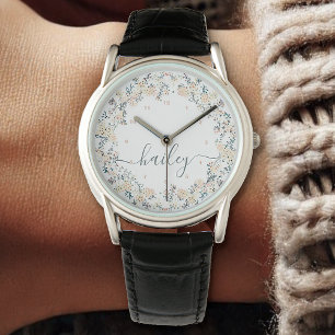 Mooie Bloemkrans Waterverf Botanisch Wit Horloge