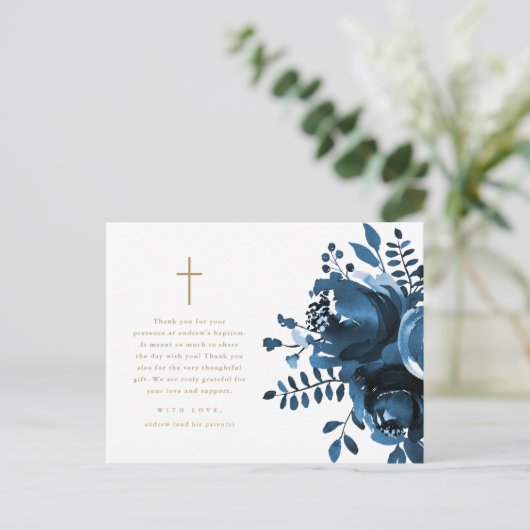 Mooie bloemkruis Doop Foto Bedankt Briefkaart (Staand voorkant)