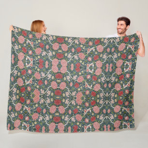 Mooie bloempatroon bladwerk bloemen rood roze fleece deken