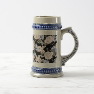Mooie Bloempatroon Rozen Iris Roze Blauw Bierpul