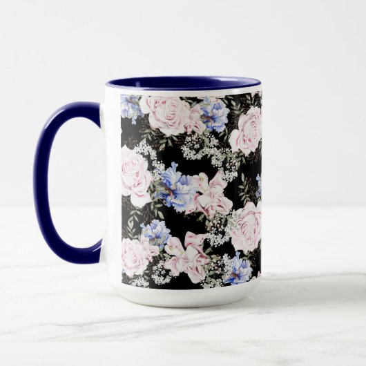 Mooie Bloempatroon Rozen Iris Roze Blauw Mok (Links)