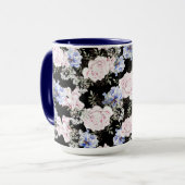 Mooie Bloempatroon Rozen Iris Roze Blauw Mok (Voorkant links)