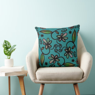 Mooie bloempatroon turquoise kussen