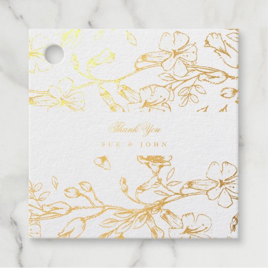 Mooie bloemrijke geschetste foto goud folie bedankjes labels (Voorkant)