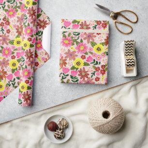Mooie bloemrijke lente bloemen roze cadeaupapier