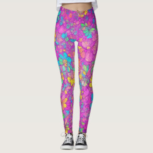 Mooie bloemrijke roze boho hippie-patroon leggings