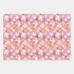 Mooie bloemrijke vogel naadloos patroon inpakpapier vel
