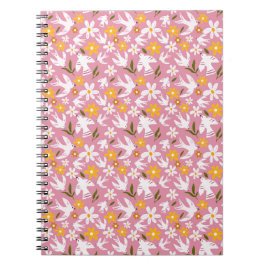 Mooie bloemrijke vogel naadloos patroon notitieboek