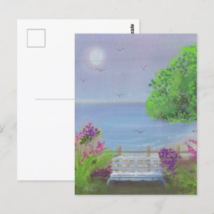 Mooie bloemrijke zitruimte aan zee briefkaart