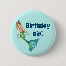 Mooie Blonde Hair Mermaid Birthday Girl Button