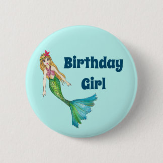 Mooie Blonde Hair Mermaid Birthday Girl Button