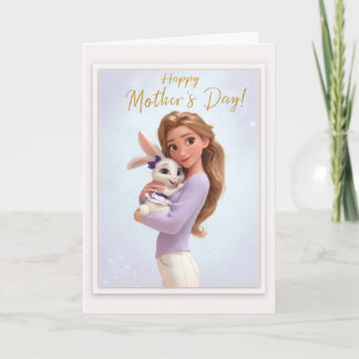 Mooie Blonde Mama Die Haar Baby Bunny Girl Knuffel Kaart
