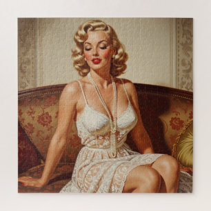Mooie blonde pin-up 50'er jaren kunst legpuzzel