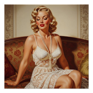 Mooie blonde pin-up 50'er jaren kunst perfect poster
