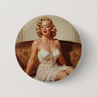 Mooie blonde pin-up 50'er jaren kunst ronde button 5,7 cm