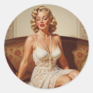 Mooie blonde pin-up 50'er jaren kunst ronde sticker
