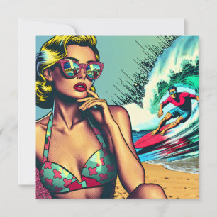 Mooie Blonde Retro Vrouw en Surfer Man