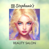 Mooie blondine in schoonheidssalon met QR-code Raamsticker (Vel 3)