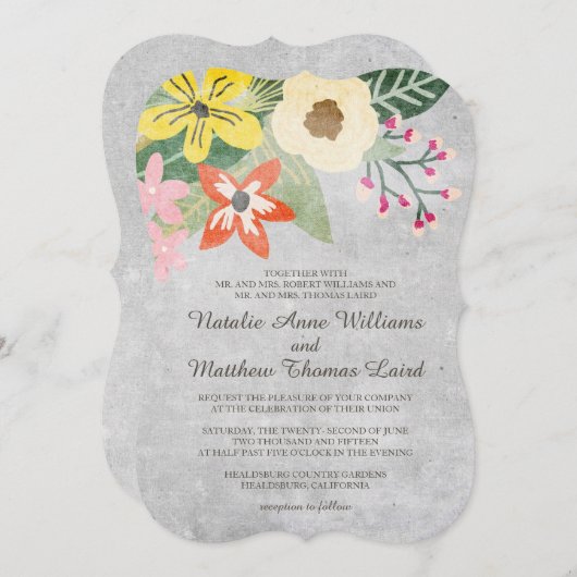 Mooie Blooms bruiloft uitnodiging / grijs (Voorkant / Achterkant)