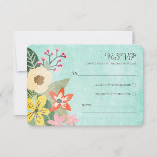 Mooie Blooms Waterverf Bloemen RSVP / Aqua Kaartje