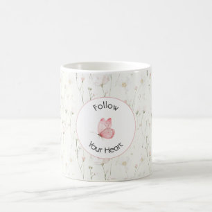 Mooie Blos Roze Bloem Vlinder Koffiemok