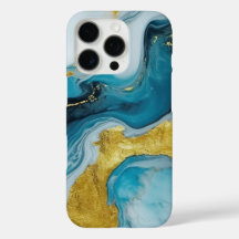 Mooie Blue Gold Swirl iPhone 16 Pro Hoesje