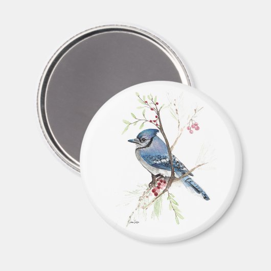 Mooie Blue Jay Waterverf Magneet (Voorkant / Achterkant)