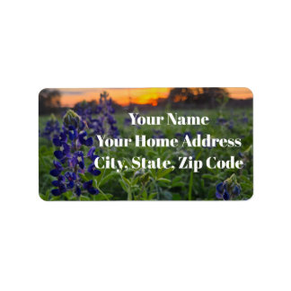 Mooie Bluebonnet Bloem Texas Zonsondergang Etiket