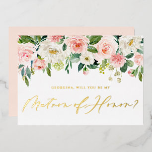 Mooie Blush Bloem Wil Je Mijn Getuige Zijn Folie Uitnodiging
