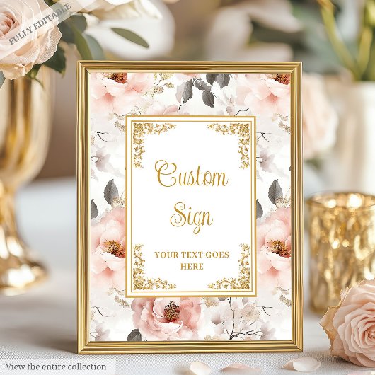 Mooie blush bloemen met gouden accenten op maat poster