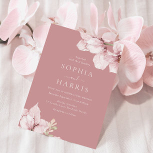 Mooie Blush Bloemen Petals Stoffig Roos Bruiloft Kaart