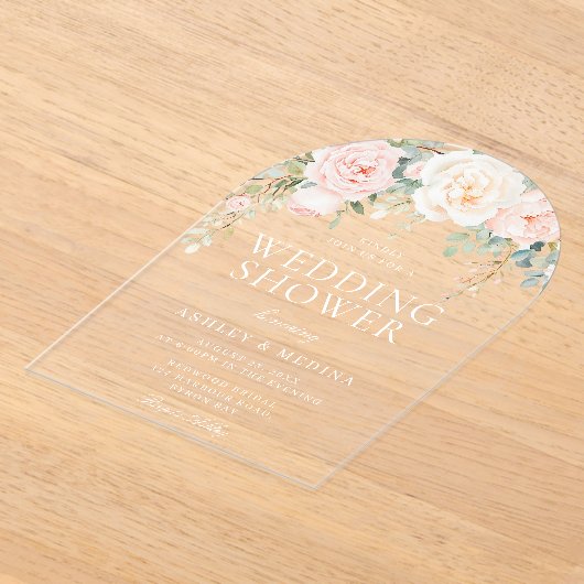 Mooie Blush Bloemen Trouwdouche Acryl Uitnodigingen (Laagn)