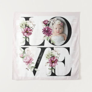 Mooie Blush Bloemige LIEFDE Baby Meisje Verjaardag Wandkleed