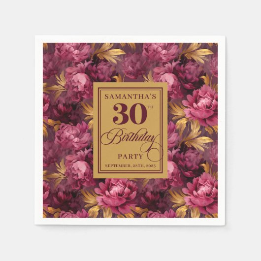 Mooie Blush Bourgondië Goud 30ste Verjaardag Party Servet (Voorkant)