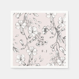 Mooie Blush Floral Monogram Sketched Wedding Servet
