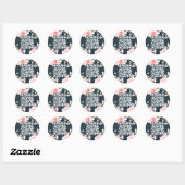 Mooie Blush Floral QR Code Donkerblauw Ronde Sticker (Vel)
