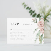 Mooie 'Blush Floral Wedding' RSVP Kaartje (Staand voorkant)
