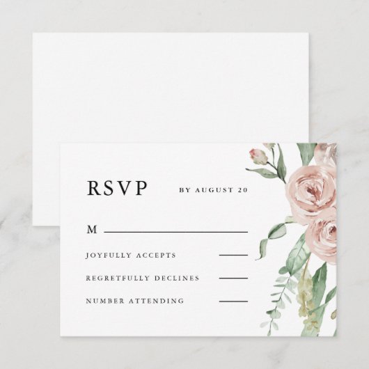 Mooie 'Blush Floral Wedding' RSVP Kaartje (Voorkant / Achterkant)