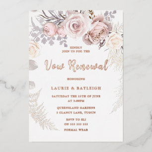 Mooie Blush Krans Rose Goud Huwelijksgelofte Verni Folie Uitnodiging