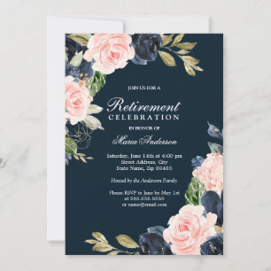 Mooie Blush & Navy Elegant Retirement Party Kaart