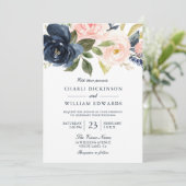 Mooie Blush Pink & Navy Spring Wedding Kaart (Staand voorkant)