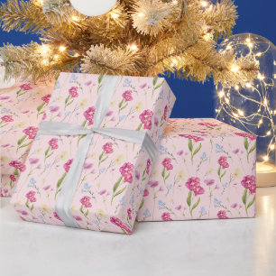 Mooie Blush Roze Aquarel Wilde Bloem Cadeaupapier