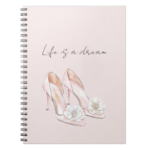 Mooie Blush Roze Hakken Wit met Witte Bloemen Notitieboek