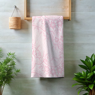 Mooie Blush Roze Kant Look Bloemen Bad Handdoek